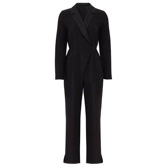 Greylin Reagan Tuxedo Jumpsuit Long Sleeve Satin Notch Collar Black Size XS - Picture 2 of 13